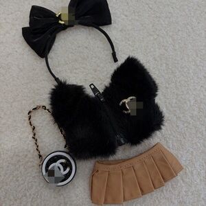 Black fur outfit set for 17cm labubu